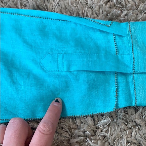 SAMUEL DONG 100% Linen Button Down Teal Top - Picture 13 of 16